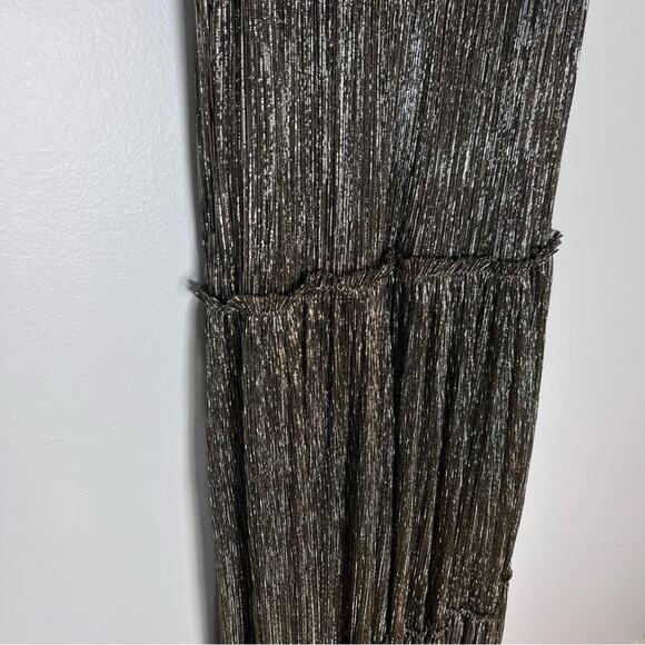 Sabina Musayev Ray Metallic Gold Tiered Maxi Dress Bow Tie Sz M - Picture 6 of 10